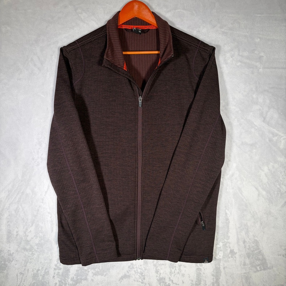 Prana Gavin Jacket Mens Size M Brown Full Zip Grid Fleece Burgundy Marl Textured